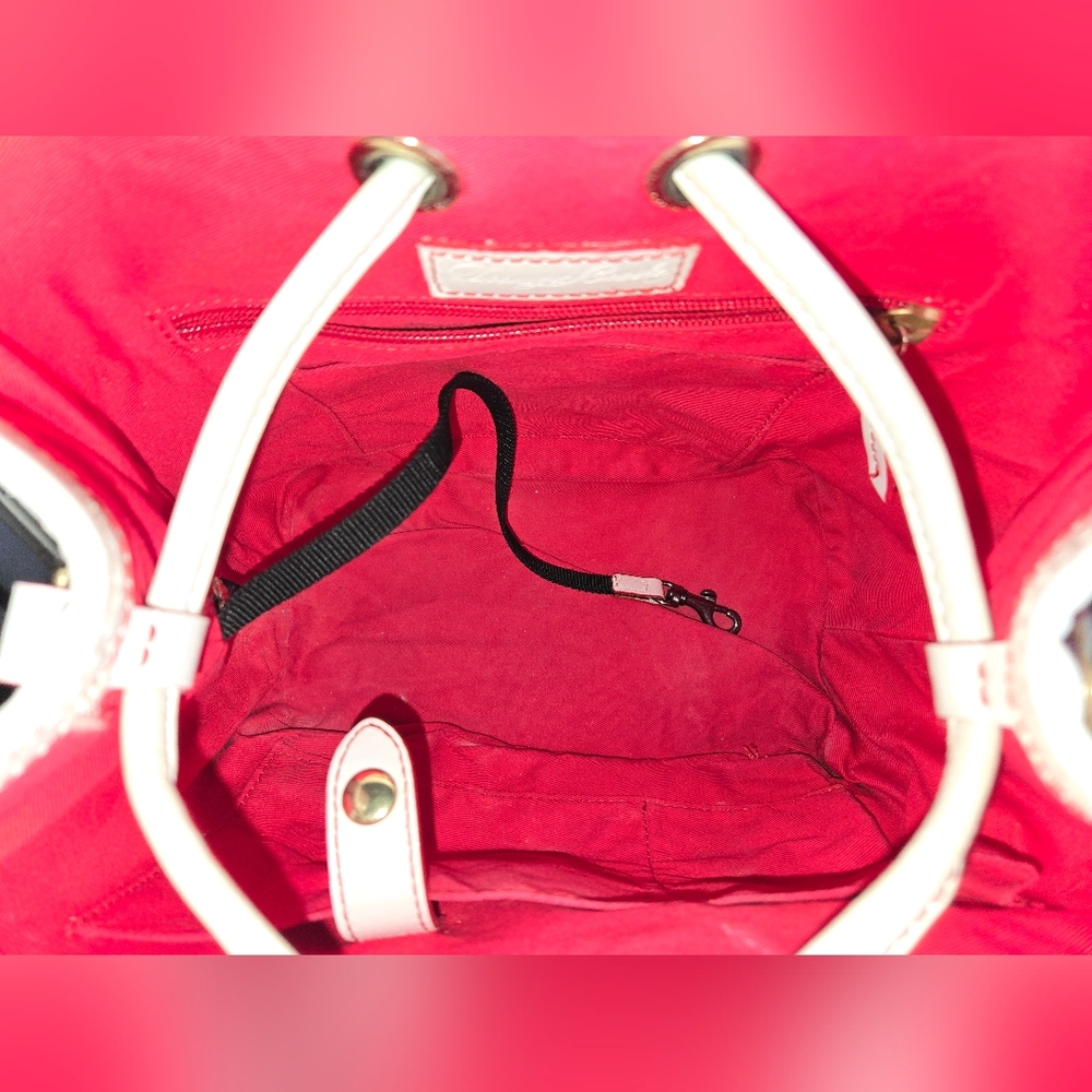 Dooney & Bourke Red and White Floral Drawstring Bucket Bag - Picture 8 of 16